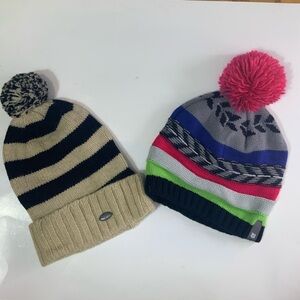 Burton Women's Beanie Colorful Bold Knit Winter Skiing Pom Pom Hat Lot 2